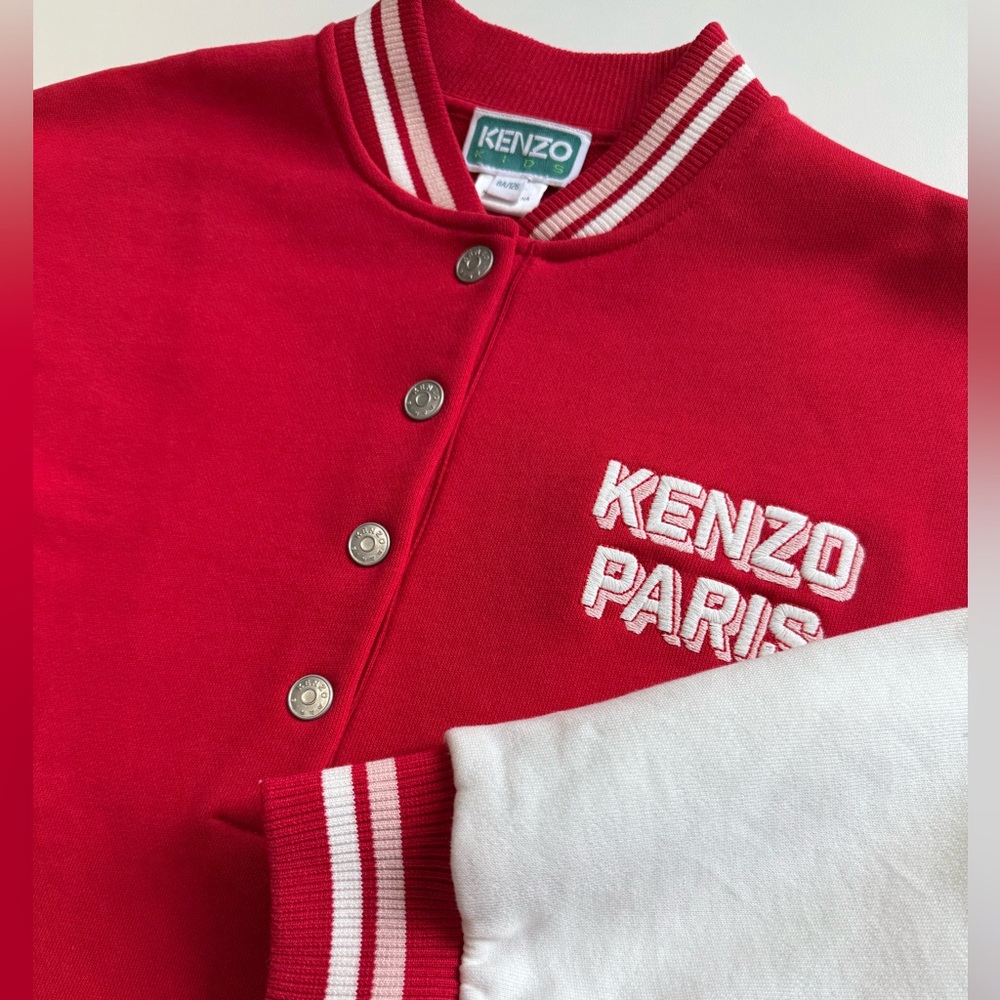 Kenzo Kids' Long Sleeve Brushed Fleece Varsity Dress in Dark Red Size 8